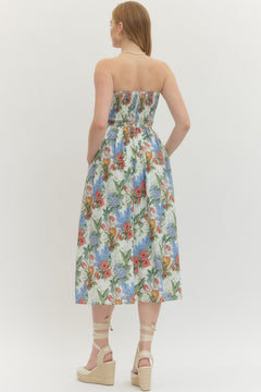 Floral Strapless Midi Dress - Lush Lemon - Women&