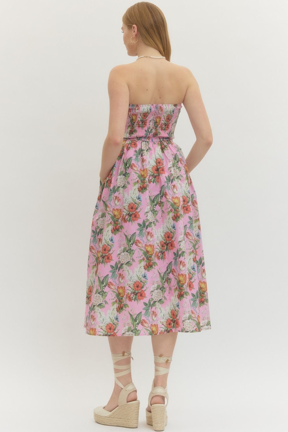 Floral Strapless Midi Dress - Lush Lemon - Women's Clothing - Entro - 