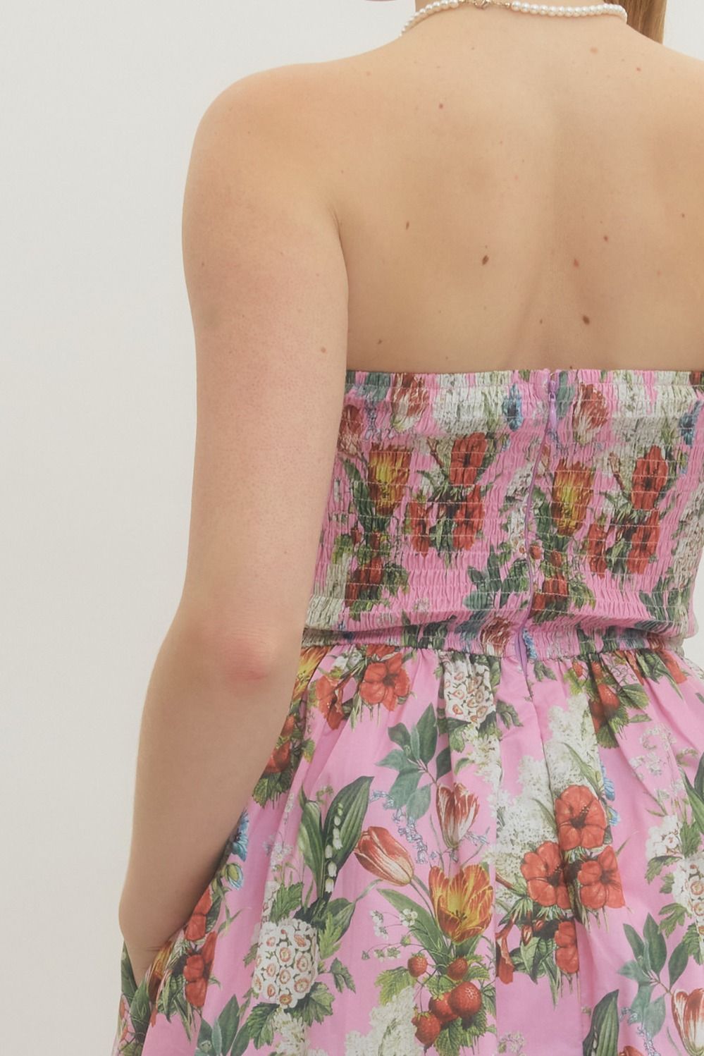 Floral Strapless Midi Dress - Lush Lemon - Women's Clothing - Entro - 