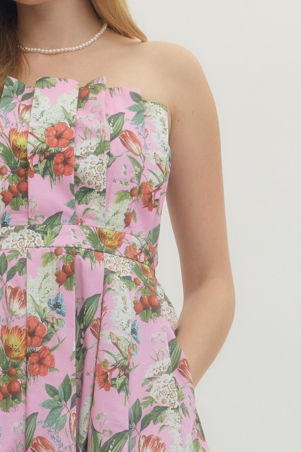 Floral Strapless Midi Dress - Lush Lemon - Women's Clothing - Entro - 