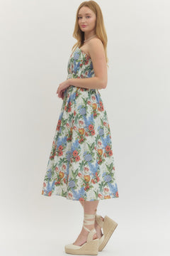 Floral Strapless Midi Dress - Lush Lemon - Women&