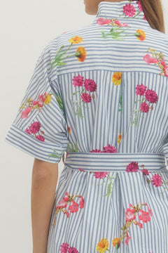 Floral Stripe Short Sleeve Midi Dress - Lush Lemon - Women&