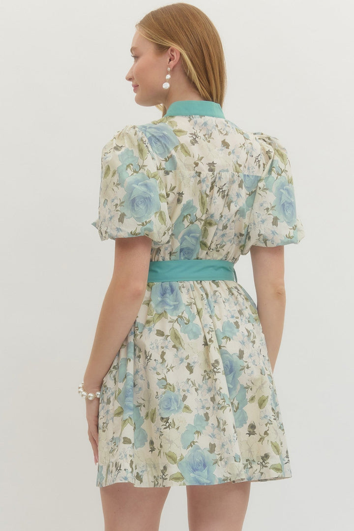 Floral Tie - Waist Mini Dress - Lush Lemon - Women's Clothing - Entro - 16912851071869