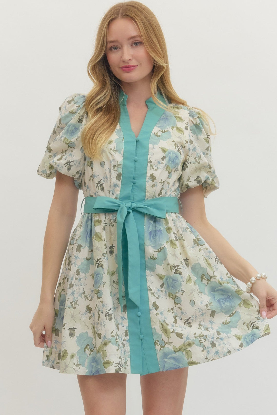 Floral Tie - Waist Mini Dress - Lush Lemon - Women's Clothing - Entro - 16912851071869