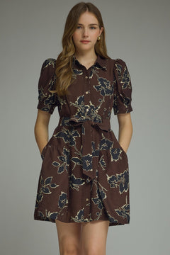 Floral Tie Waist Mini Dress - Lush Lemon - Women&