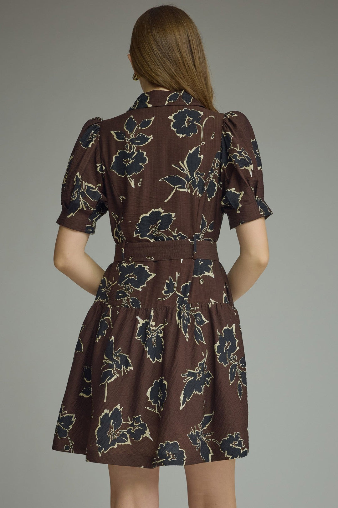 Floral Tie Waist Mini Dress - Lush Lemon - Women's Clothing - Entro - 19731381057853
