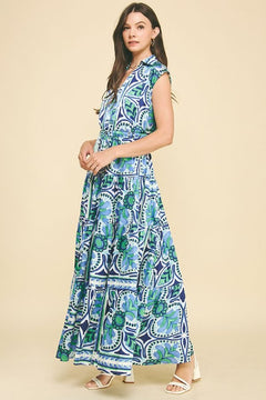 Floral Tiered Maxi Dress W/Drawstring Waist - Lush Lemon - Women&