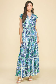 Floral Tiered Maxi Dress W/Drawstring Waist - Lush Lemon - Women&