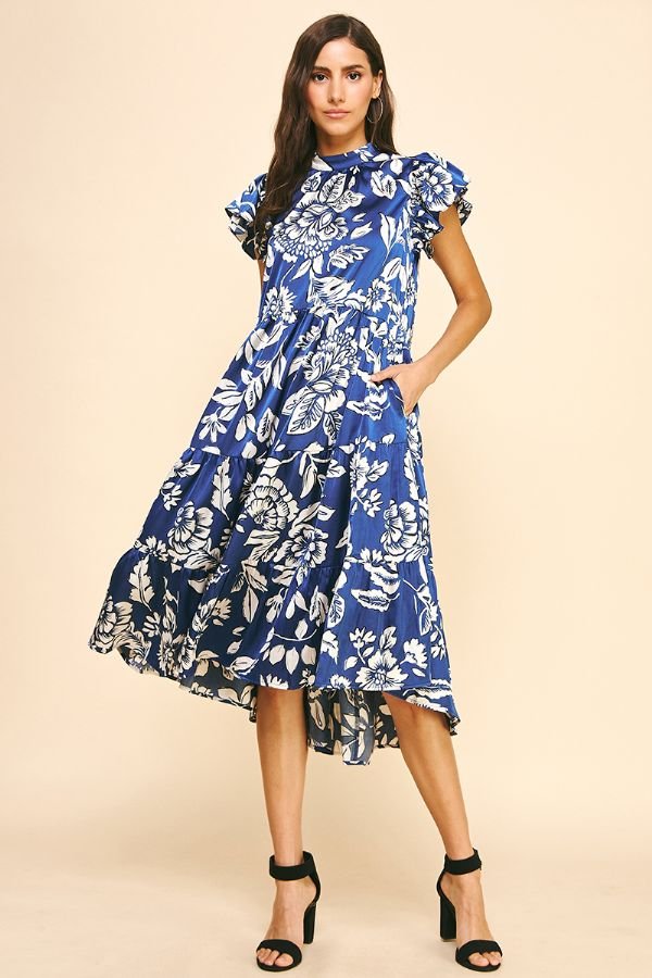 Floral Tiered Midi Dress - Pinch - Lush Lemon Floral Tiered Midi Dress - Pinch - Lush Lemon