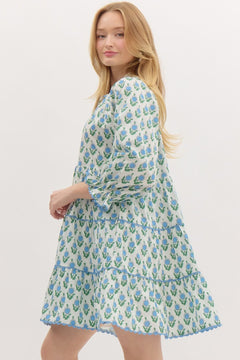 Floral Tiered Scallop Trim Mini Dress - Lush Lemon - Women&