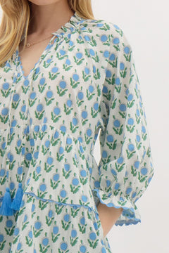 Floral Tiered Scallop Trim Mini Dress - Lush Lemon - Women&