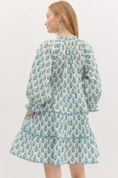 Floral Tiered Scallop Trim Mini Dress - Lush Lemon - Women&