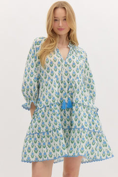 Floral Tiered Scallop Trim Mini Dress - Lush Lemon - Women&