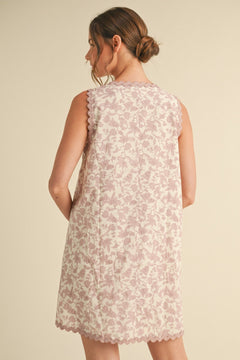 Floral V - Neck Scallop Trim Dress - Lush Lemon - Women&