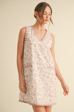 Floral V - Neck Scallop Trim Dress - Lush Lemon - Women&