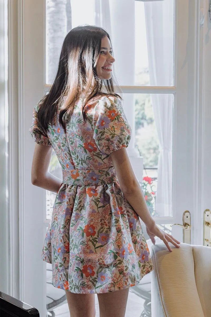 Floral Wrap Flare Dress W/ Waist Bow - Lush Lemon - Women's Clothing - B.Right Apparel - 65718441048061