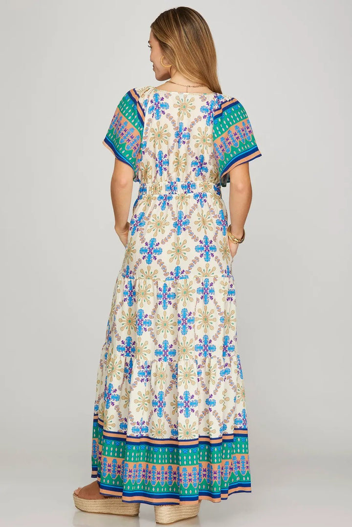 Flutter Sleeve Tiered Maxi Dress - Lush Lemon - Women's Clothing - She + Sky - 61185021016221