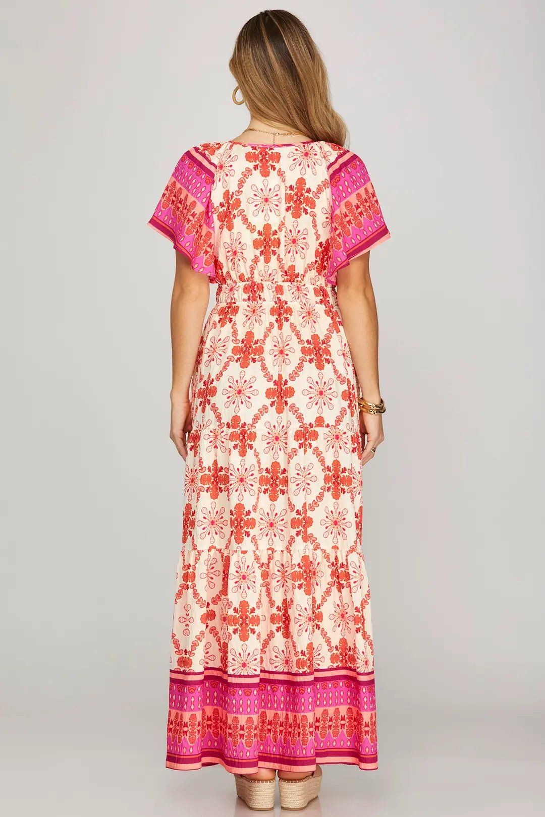 Flutter Sleeve Tiered Maxi Dress - Lush Lemon - Women's Clothing - She + Sky - 61185021314525