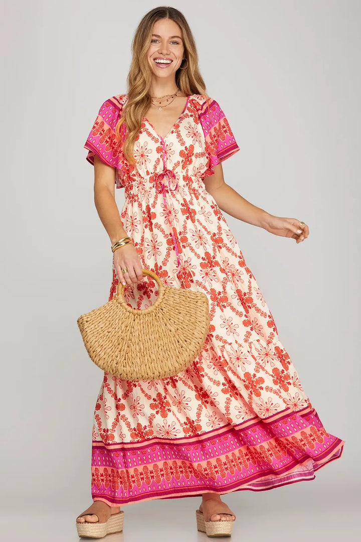 Flutter Sleeve Tiered Maxi Dress - Lush Lemon - Women's Clothing - She + Sky - 61185021314525