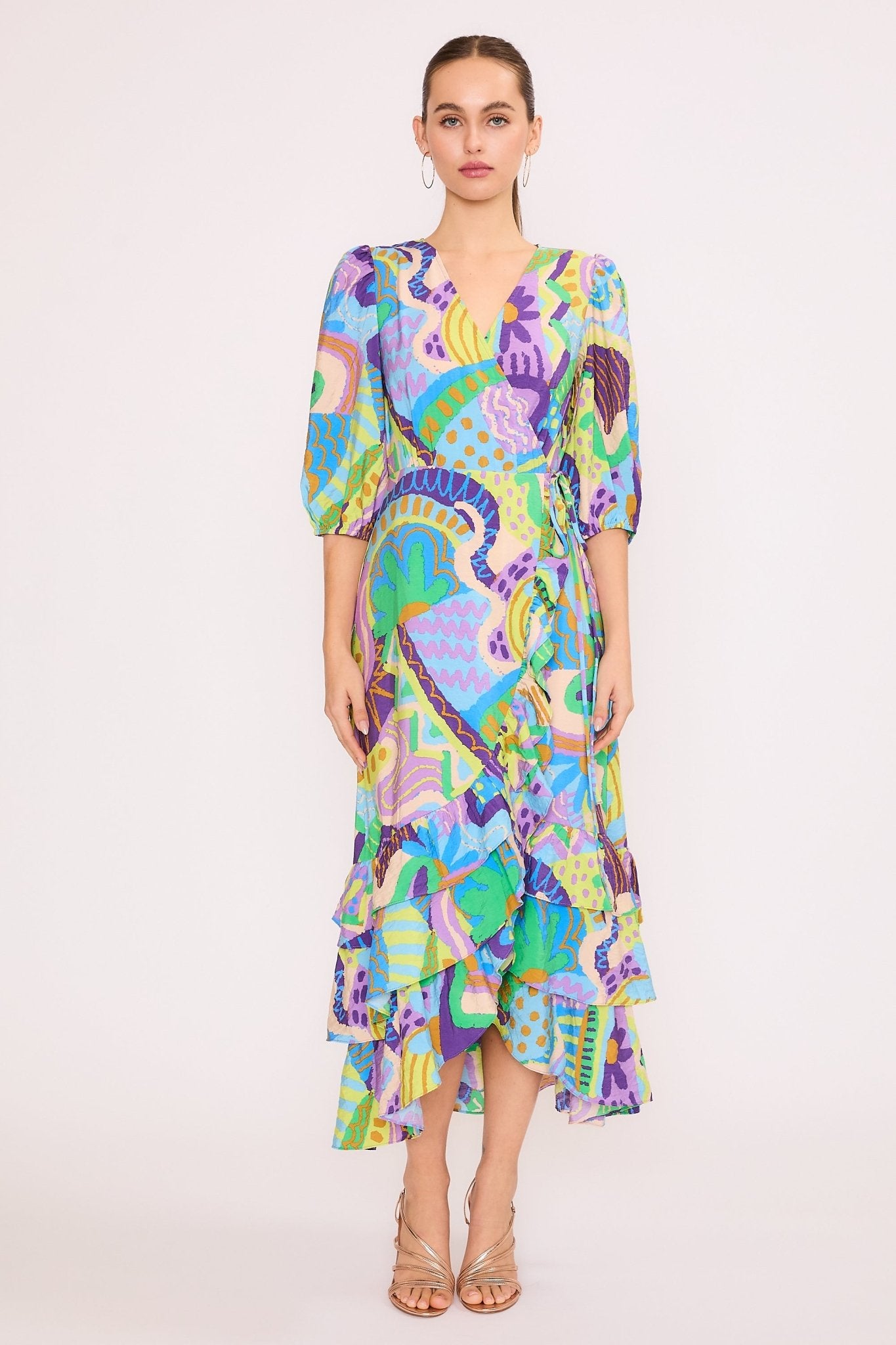 Frida Wrap Dress - Meet Me In Santorini - Lush Lemon