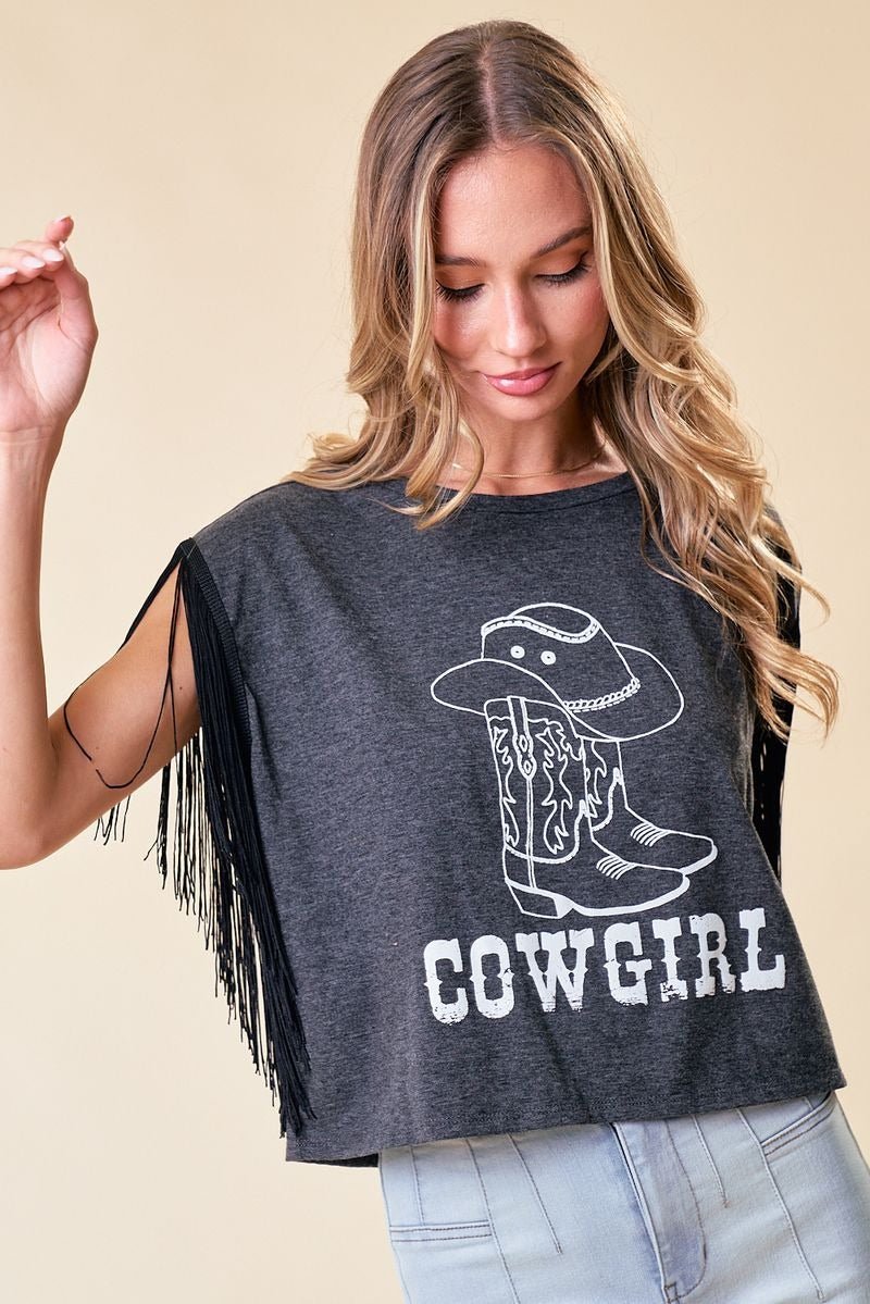 Fringe Cowgirl Graphic Tee - Lush Lemon - Women's Clothing - Saints & Hearts - 32291531061053