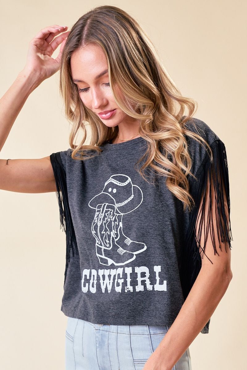 Fringe Cowgirl Graphic Tee - Lush Lemon - Women's Clothing - Saints & Hearts - 32291531061053