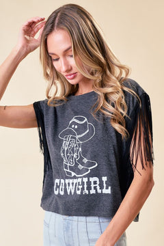 Fringe Cowgirl Graphic Tee - Lush Lemon - Women&