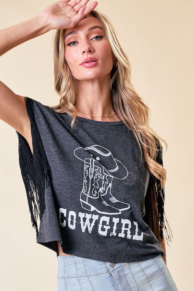 Fringe Cowgirl Graphic Tee - Lush Lemon - Women's Clothing - Saints & Hearts - 32291531061053