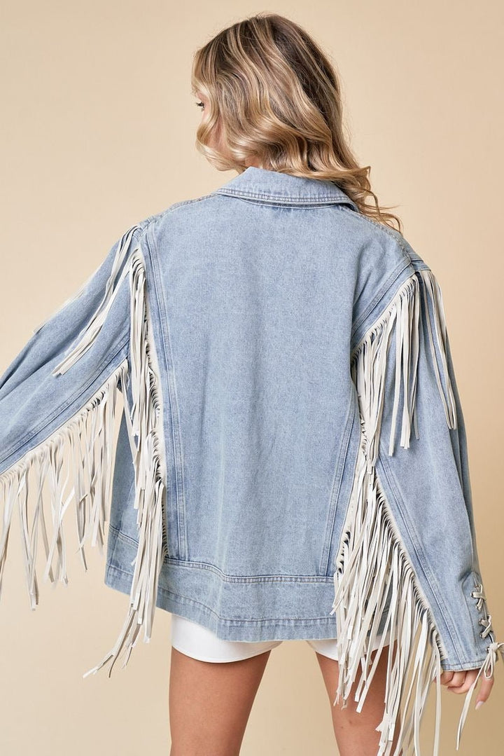 Fringe Denim Jacket - Lush Lemon - Women's Clothing - Saints & Hearts - 38069991049309