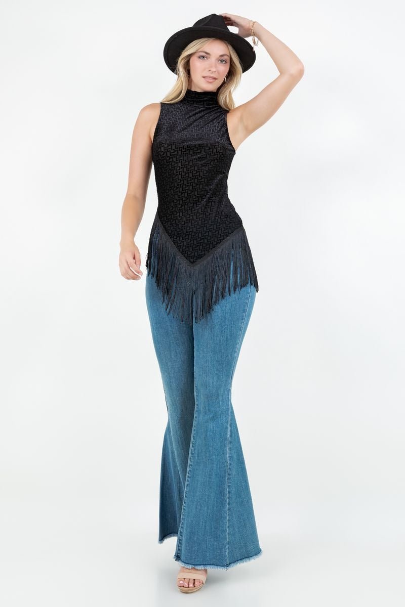 Fringe Mock Neck Top - Lush Lemon - Women's Clothing - Saints & Hearts - 14286381035389