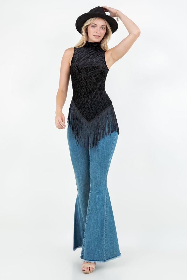 Fringe Mock Neck Top - Lush Lemon - Women's Clothing - Saints & Hearts - 14286381035389