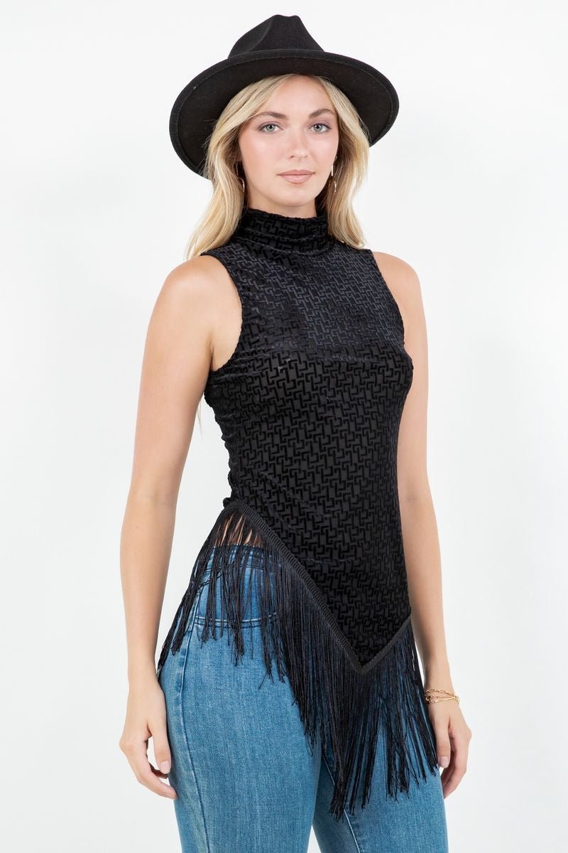 Fringe Mock Neck Top - Lush Lemon - Women's Clothing - Saints & Hearts - 14286381035389
