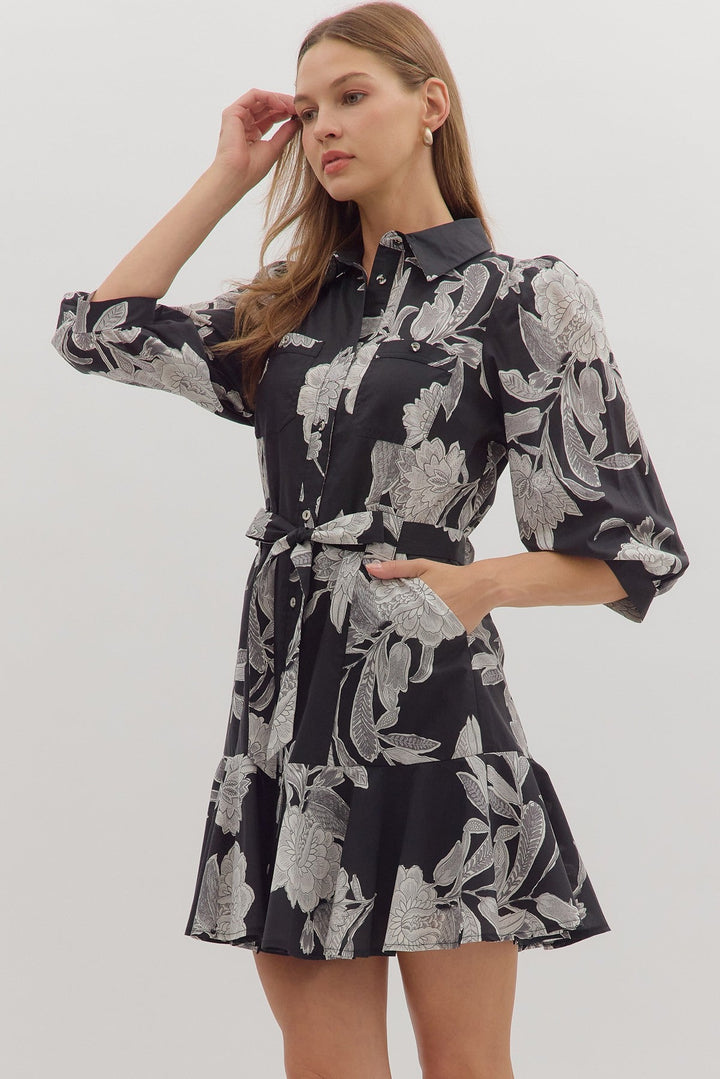 Garden Bloom Belted Mini Dress - Lush Lemon - Women's Clothing - Entro - 32121481045085