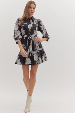 Garden Bloom Belted Mini Dress - Lush Lemon - Women&