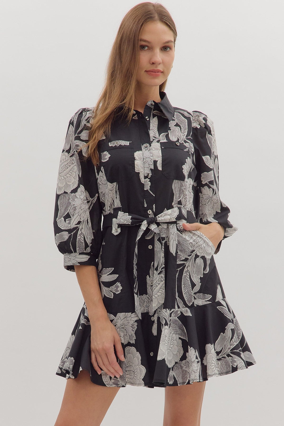 Garden Bloom Belted Mini Dress - Lush Lemon - Women's Clothing - Entro - 32121481045085