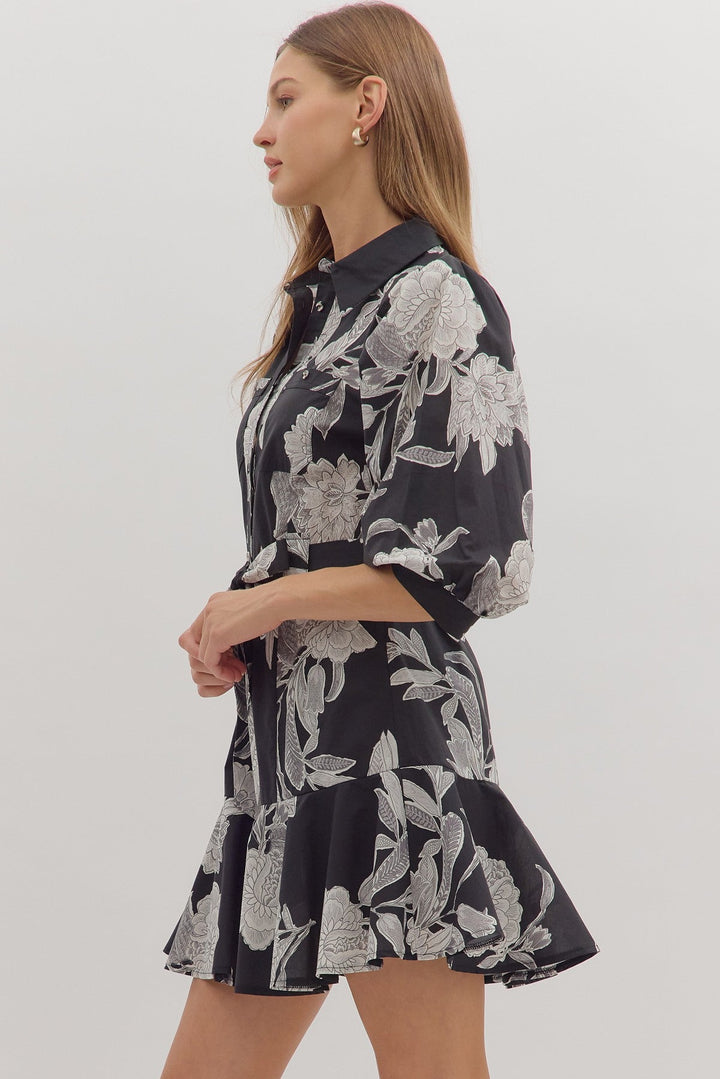 Garden Bloom Belted Mini Dress - Lush Lemon - Women's Clothing - Entro - 32121481045085