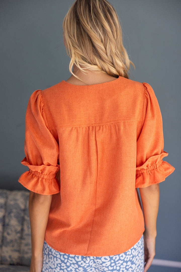 Floral Embroidered Ruffle Sleeve Top