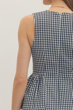 Gingham Peplum Sleeveless Top - Lush Lemon - Women&