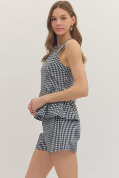 Gingham Peplum Sleeveless Top - Lush Lemon - Women&