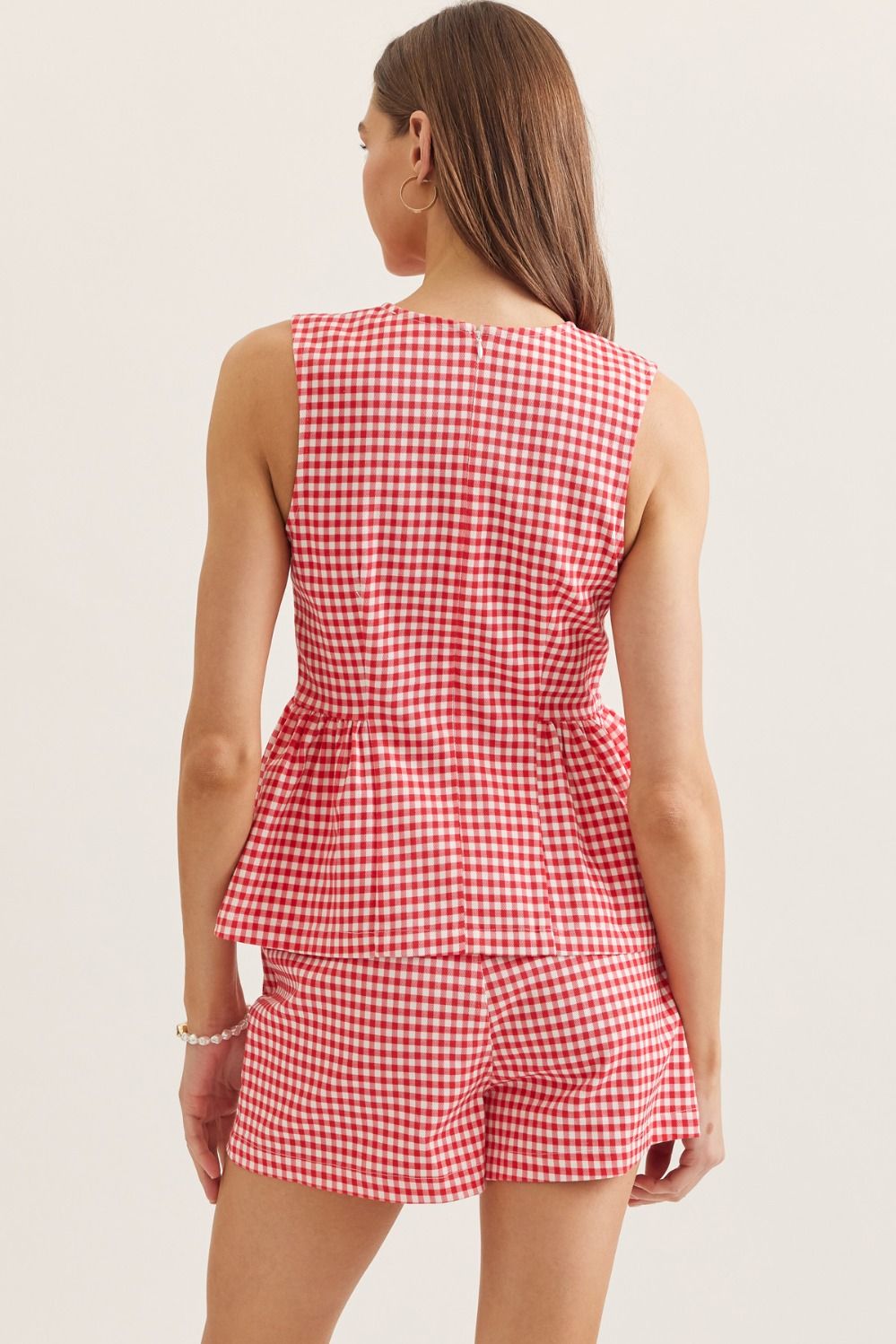 Gingham Peplum Sleeveless Top - Lush Lemon - Women's Clothing - Entro - 27308441313565