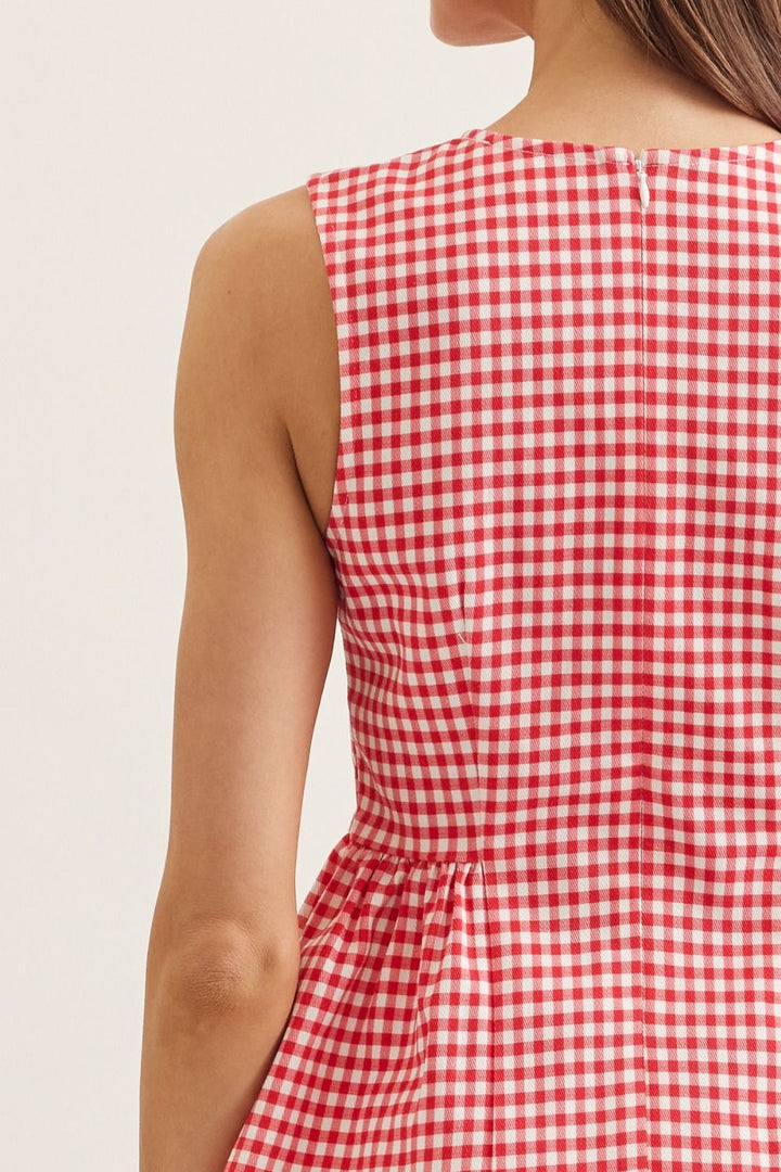 Gingham Peplum Sleeveless Top - Lush Lemon - Women's Clothing - Entro - 27308441313565