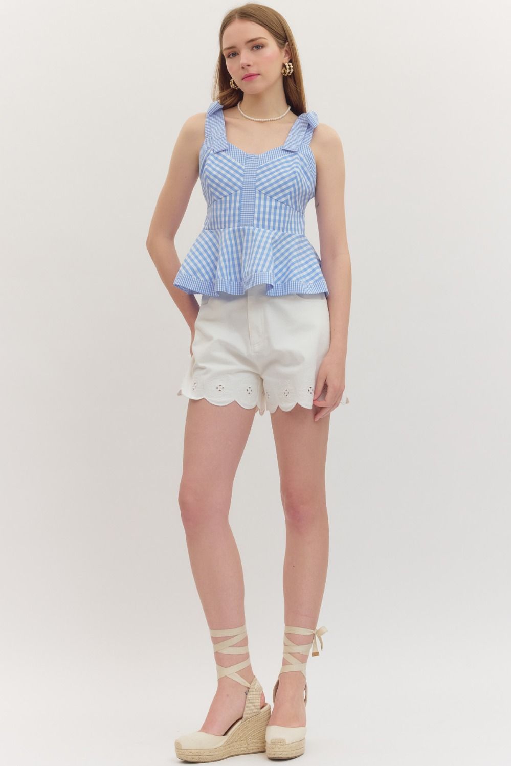 Gingham Peplum Tank Top - Lush Lemon - Women's Clothing - Entro - 10499281050525