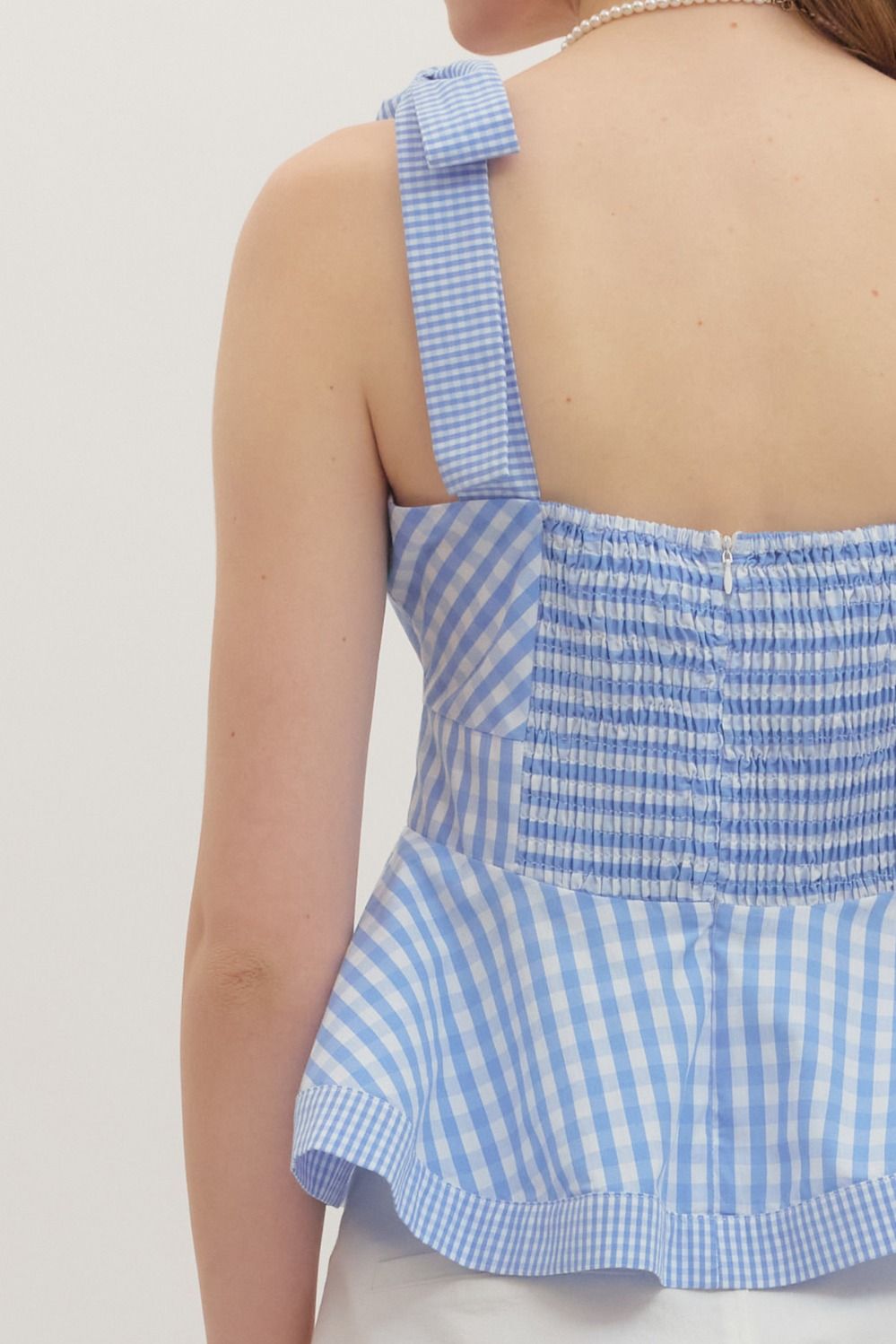 Gingham Peplum Tank Top - Lush Lemon - Women's Clothing - Entro - 10499281050525