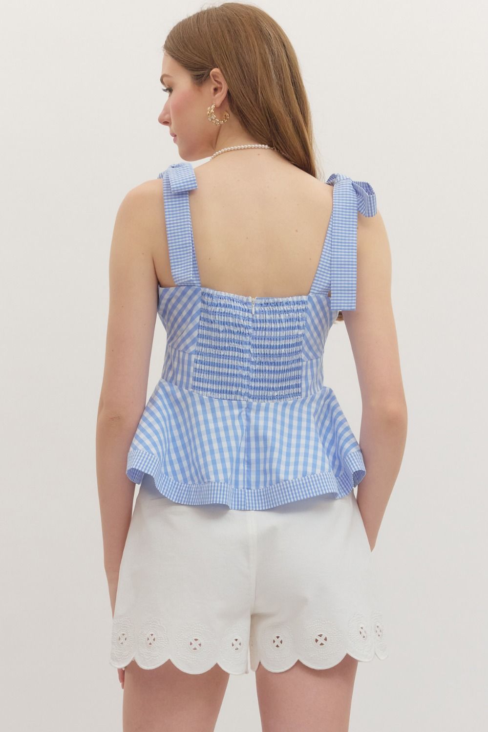Gingham Peplum Tank Top - Lush Lemon - Women's Clothing - Entro - 10499281050525