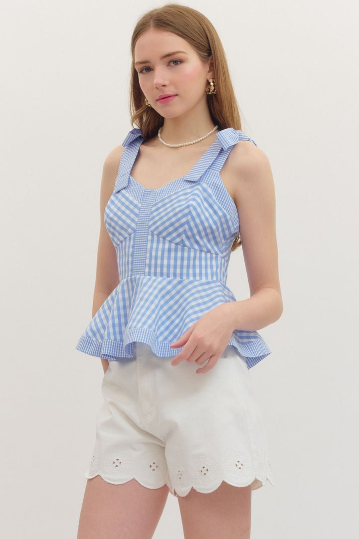 Gingham Peplum Tank Top - Lush Lemon - Women's Clothing - Entro - 10499281050525