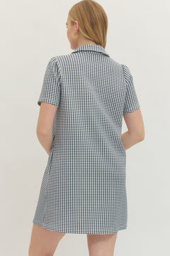 Gingham Short Sleeve Zip Mini Dress - Lush Lemon - Women&