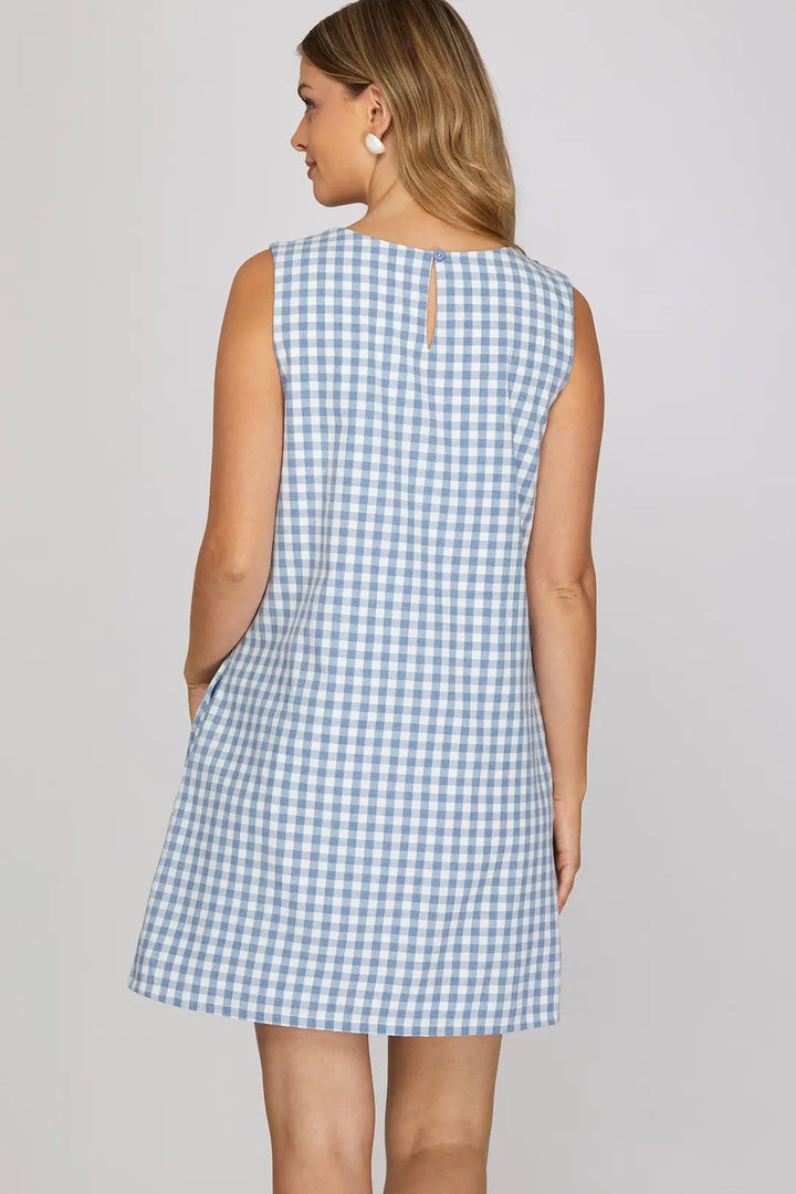 Gingham Sleeveless Mini Dress - Lush Lemon - Women's Clothing - She + Sky - 33335181014365