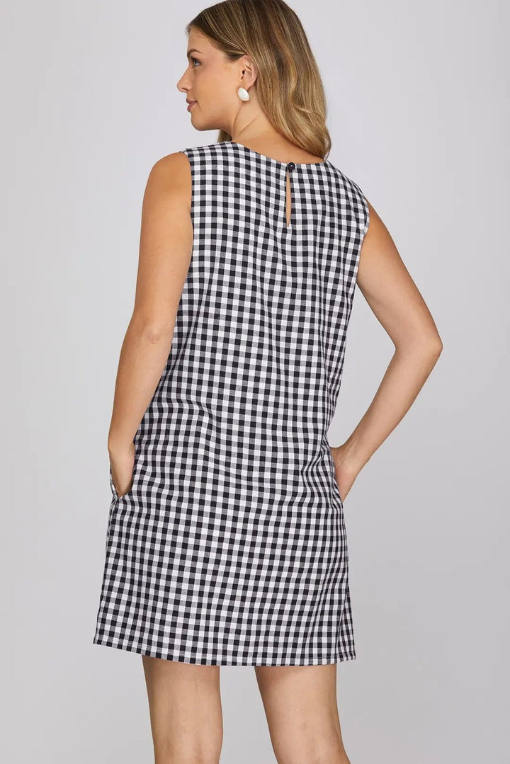 Gingham Sleeveless Mini Dress - Lush Lemon - Women's Clothing - She + Sky - 33335181312669