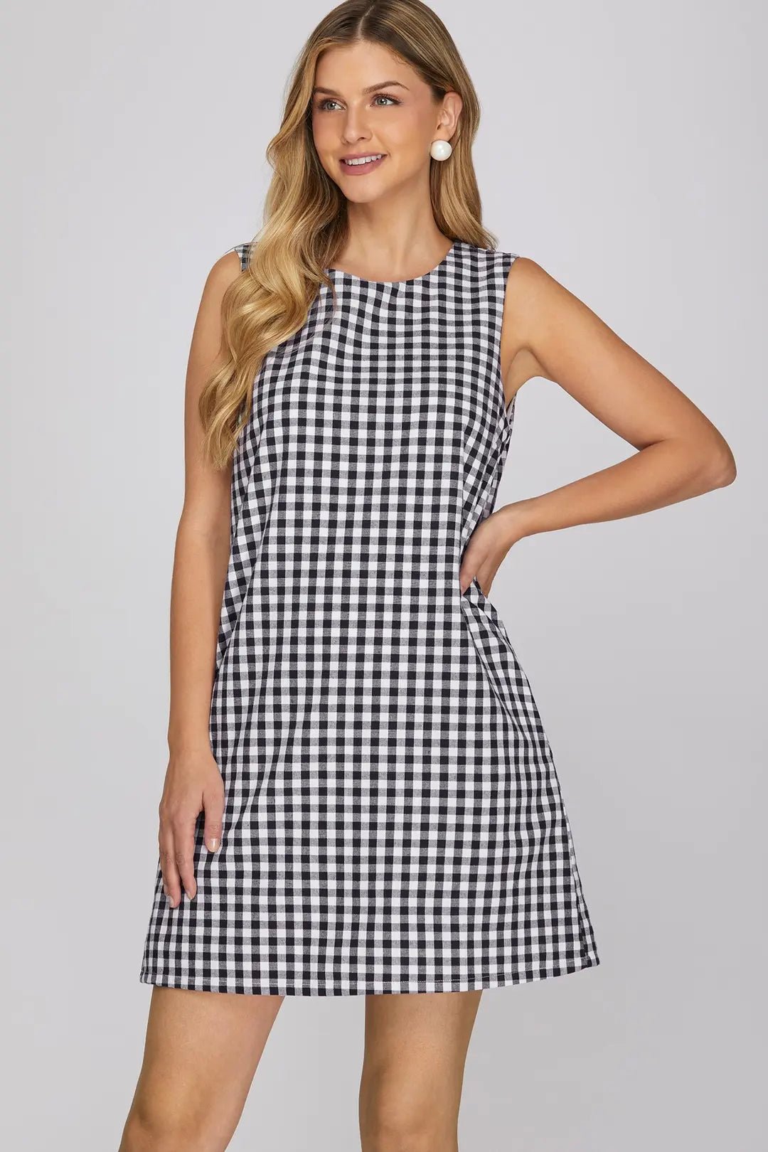 Gingham Sleeveless Mini Dress - Lush Lemon - Women's Clothing - She + Sky - 33335181312669