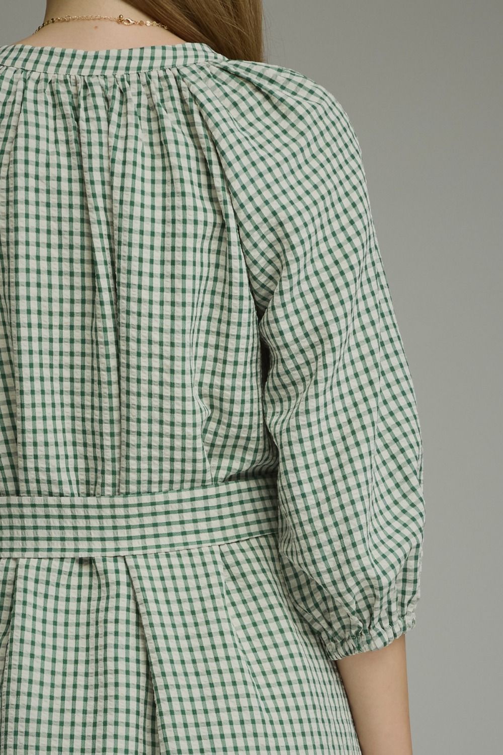 Gingham Tie Waist Mini Dress - Lush Lemon - Women's Clothing - Entro - 90789421081437